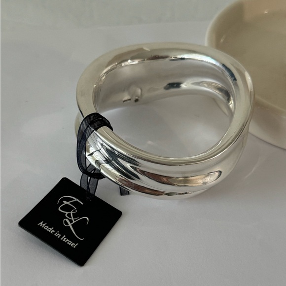 E&L Sterling Silver Wide Statement Waved Bangle Electroform Bracelet Israel - Picture 1 of 16